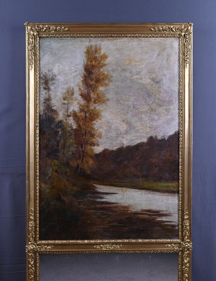  Miroir Trumeau en Bois doré, style Louis XVI – Début XXe-photo-2