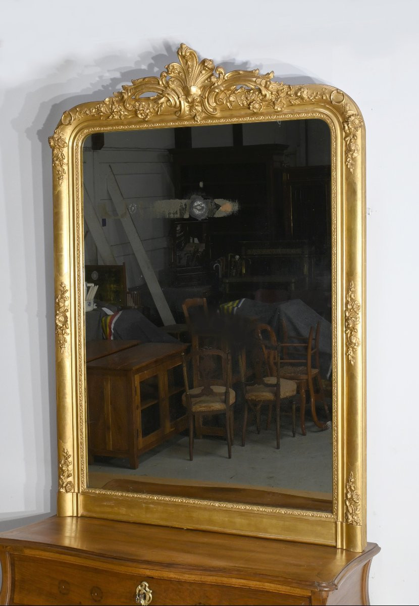  Important Giltwood Mirror, Louis XV Style – Early 19th Century-photo-4