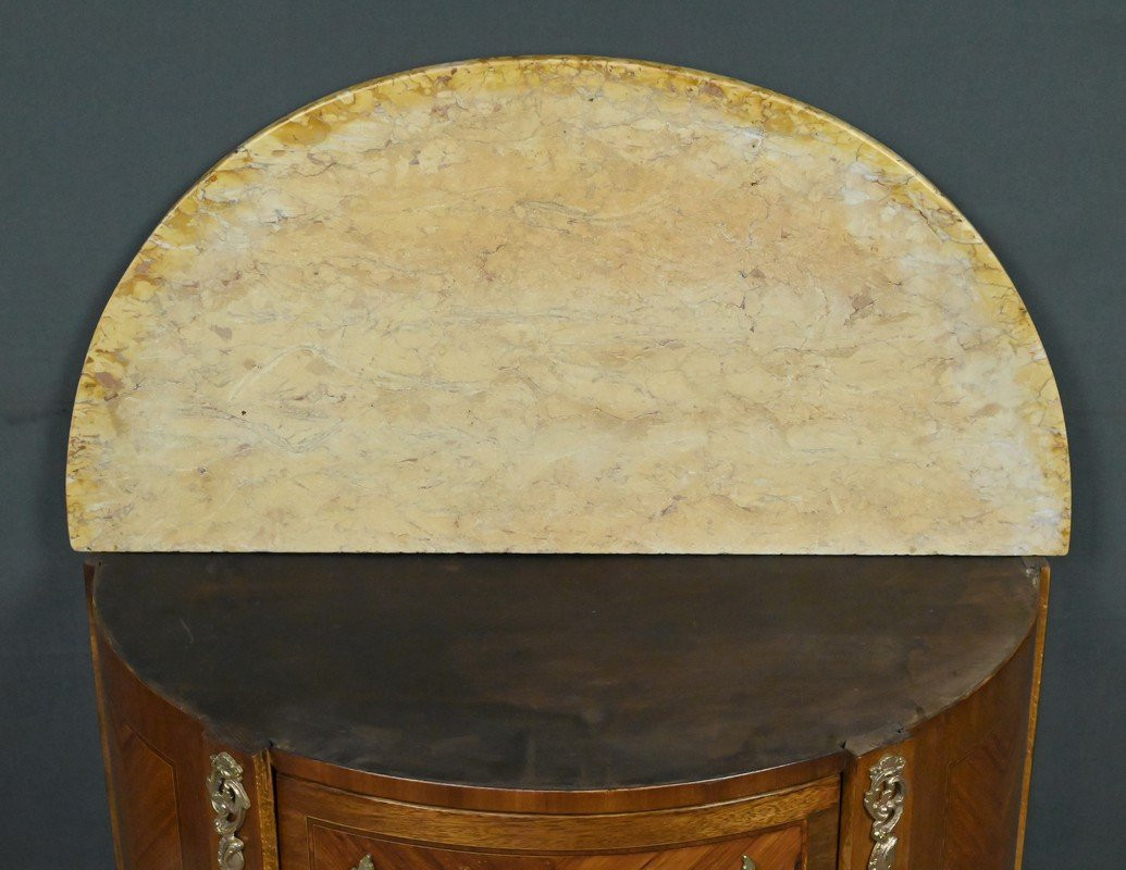Small Marquetry Half-moon Commode, Louis XV-louis XVI Transition Style – 20th Century-photo-6