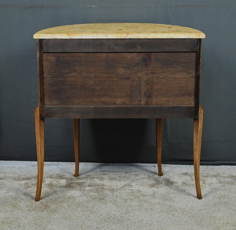 Small Marquetry Half-moon Commode, Louis XV-louis XVI Transition Style – 20th Century-photo-7