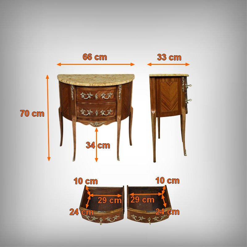 Small Marquetry Half-moon Commode, Louis XV-louis XVI Transition Style – 20th Century-photo-8