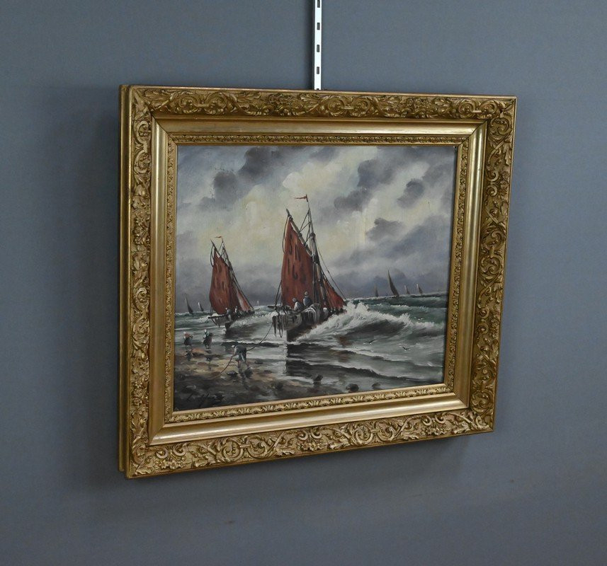 Painting "fishing Souvenir" Signed L. Henry – Late 19th Century-photo-3