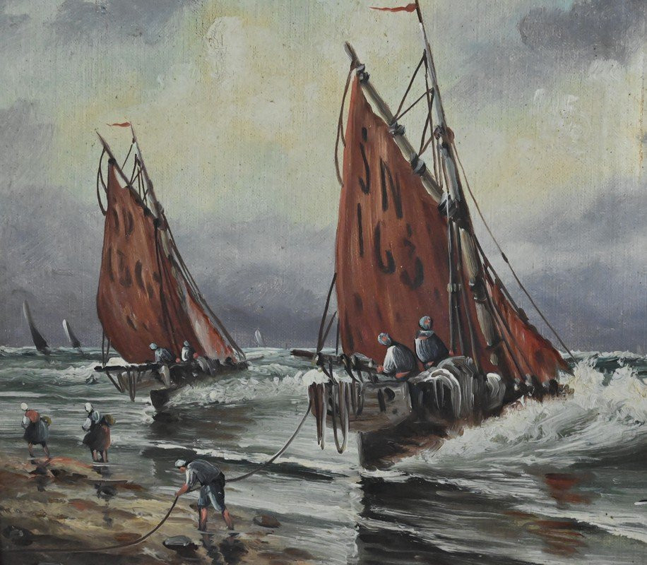 Painting "fishing Souvenir" Signed L. Henry – Late 19th Century-photo-2