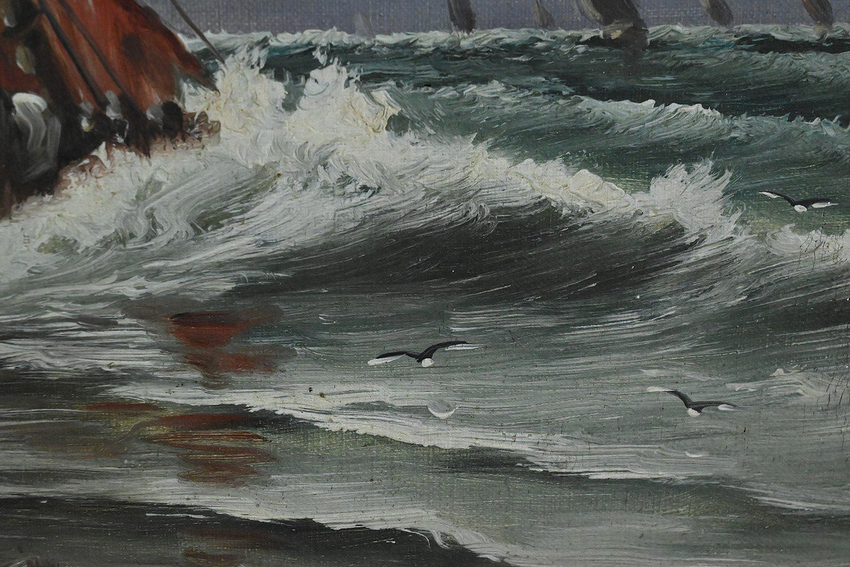 Painting "fishing Souvenir" Signed L. Henry – Late 19th Century-photo-5