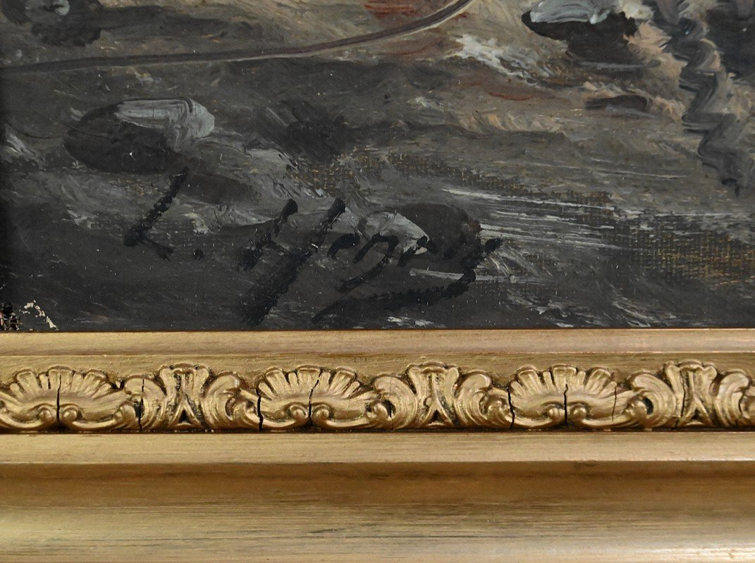 Painting "fishing Souvenir" Signed L. Henry – Late 19th Century-photo-7