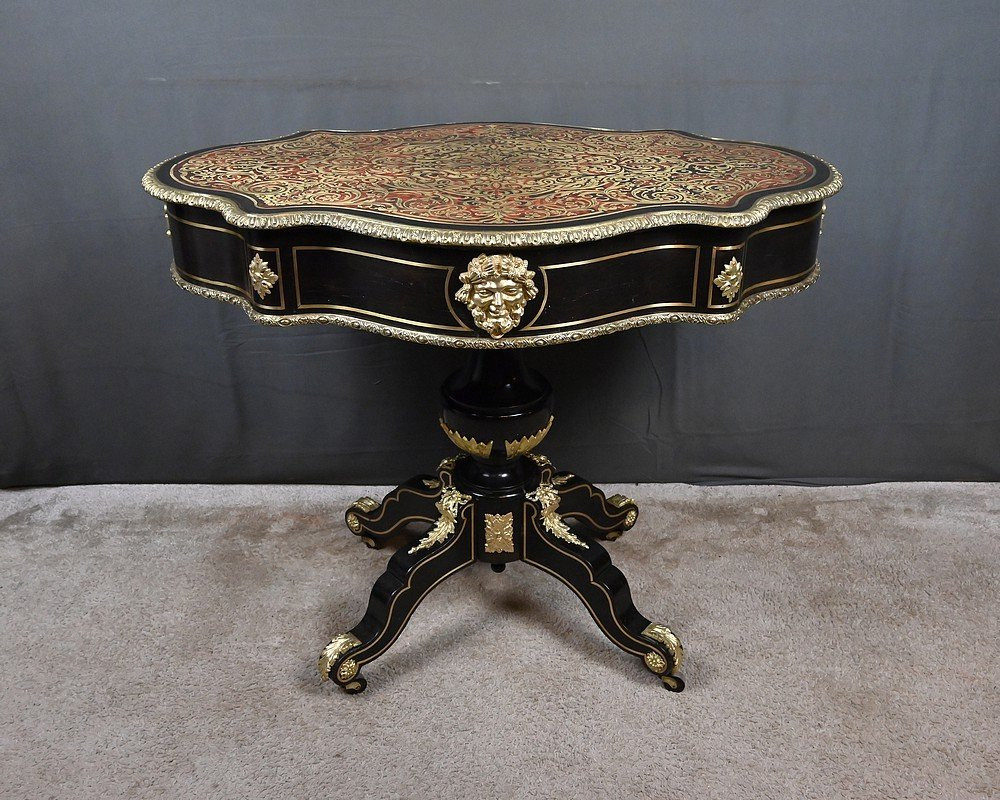 Table Violonnée en Marqueterie Boulle, époque Napoléon III – Milieu XIXe-photo-3