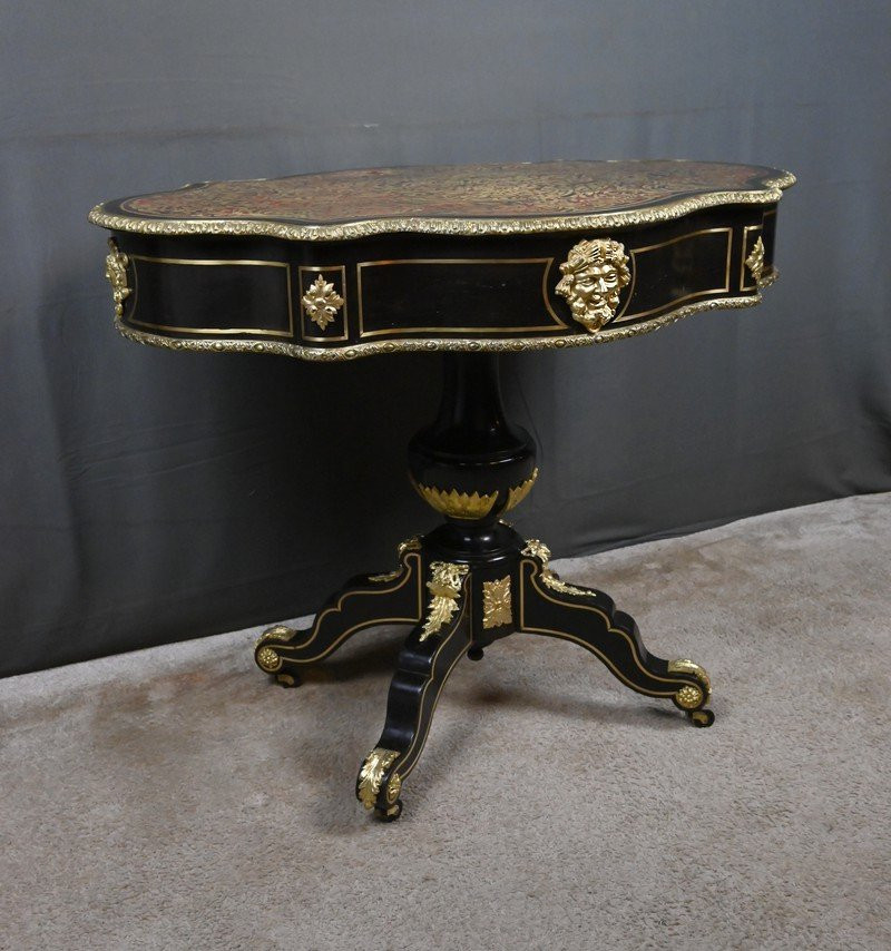 Table Violonnée en Marqueterie Boulle, époque Napoléon III – Milieu XIXe-photo-4