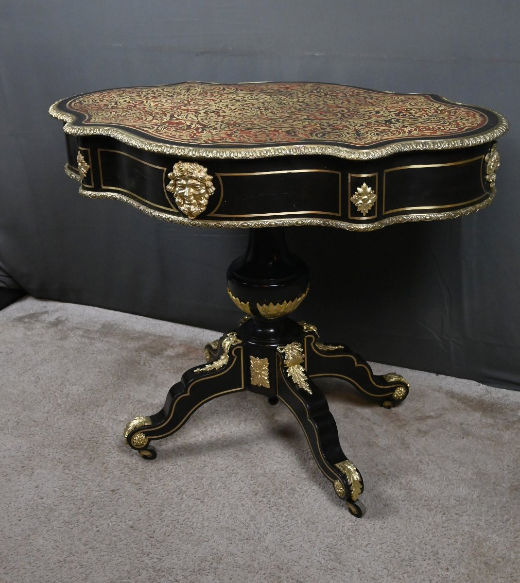 Table Violonnée en Marqueterie Boulle, époque Napoléon III – Milieu XIXe-photo-8