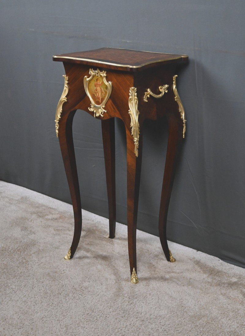 Small Marquetry Work Table, Louis XV Style – Late 19th Century-photo-3