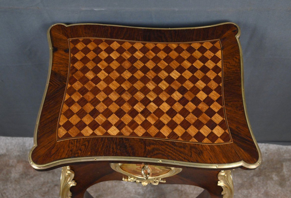 Small Marquetry Work Table, Louis XV Style – Late 19th Century-photo-4