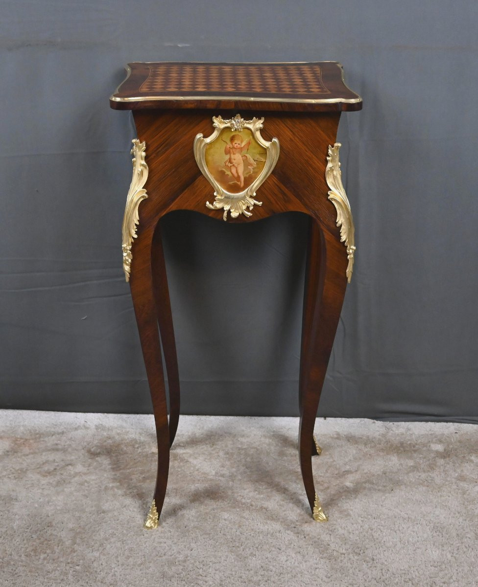 Small Marquetry Work Table, Louis XV Style – Late 19th Century-photo-2