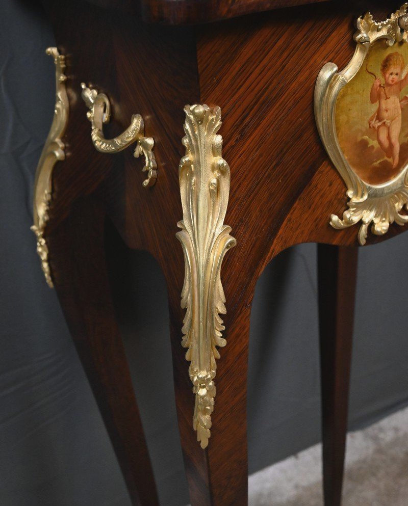 Small Marquetry Work Table, Louis XV Style – Late 19th Century-photo-7