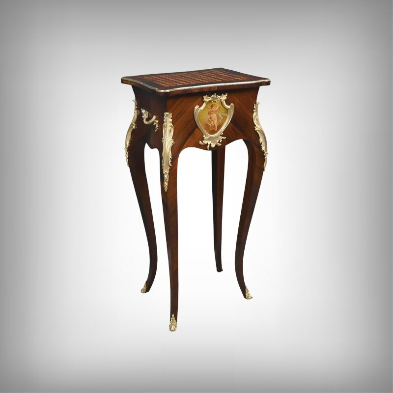 Small Marquetry Work Table, Louis XV Style – Late 19th Century