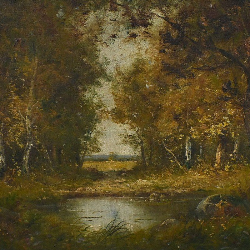 Tableau « Mare sous les Bois » signé A. Salvignac – Début XXe-photo-2