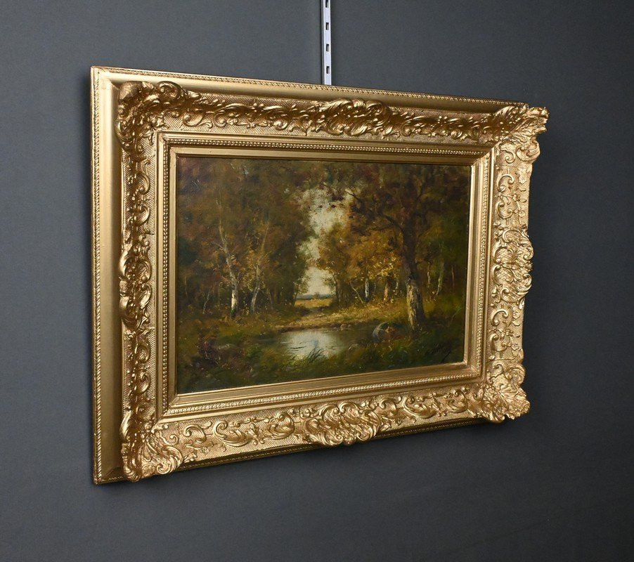 Tableau « Mare sous les Bois » signé A. Salvignac – Début XXe-photo-3