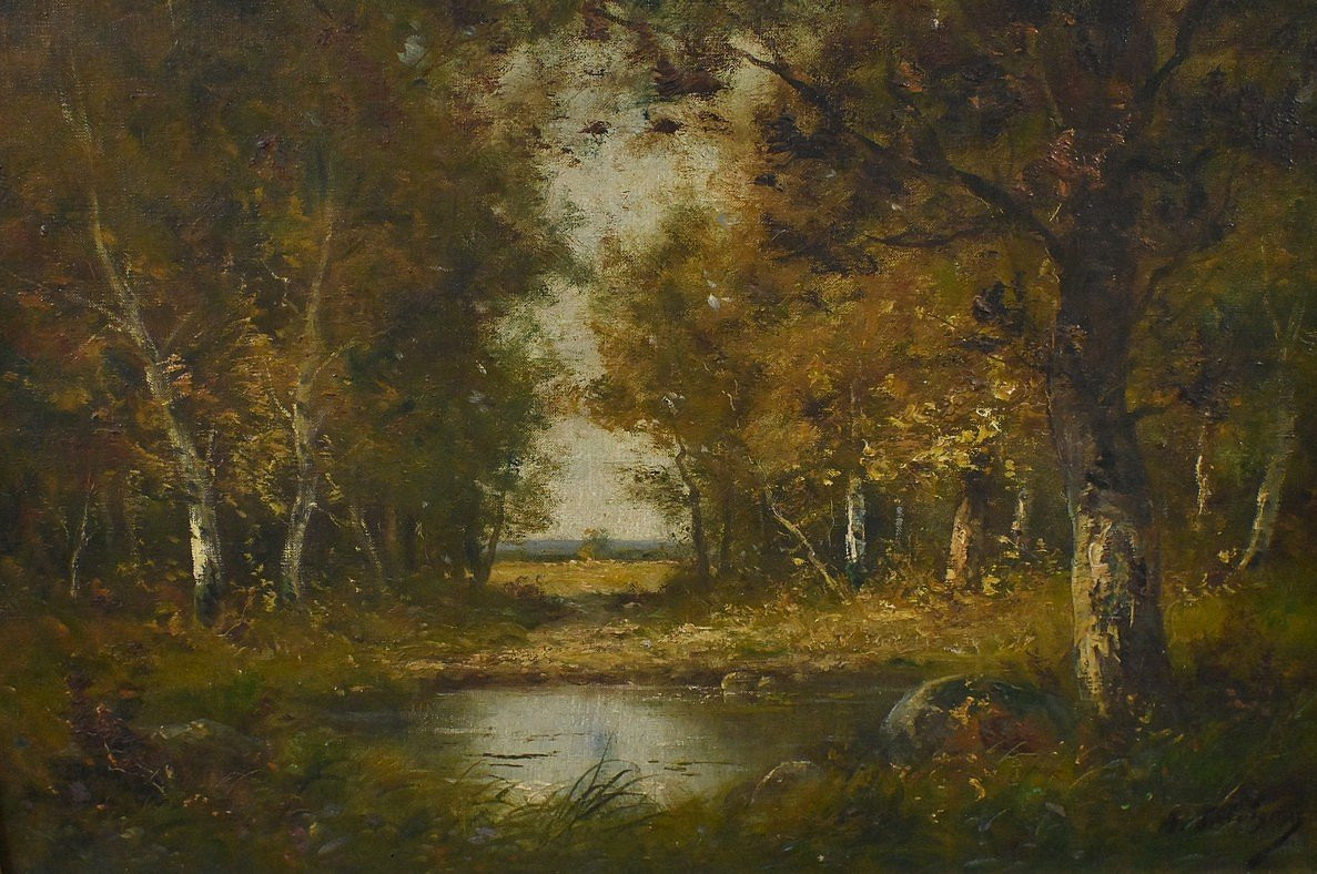 Tableau « Mare sous les Bois » signé A. Salvignac – Début XXe-photo-1