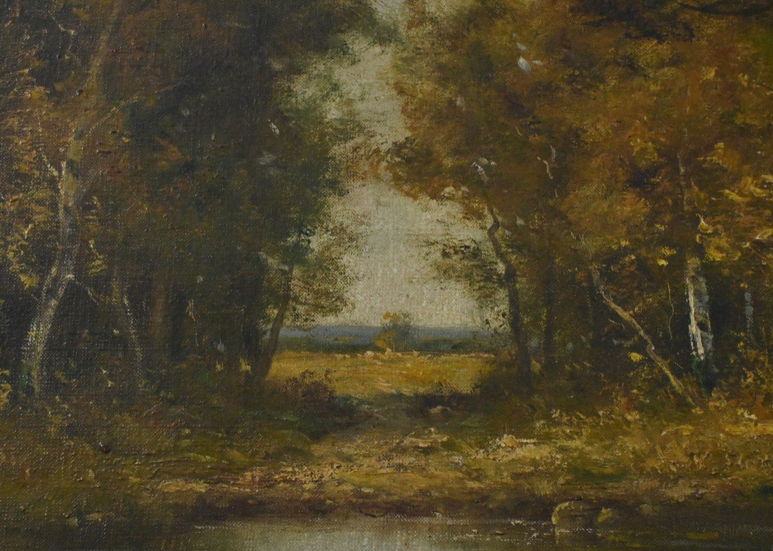 Tableau « Mare sous les Bois » signé A. Salvignac – Début XXe-photo-2