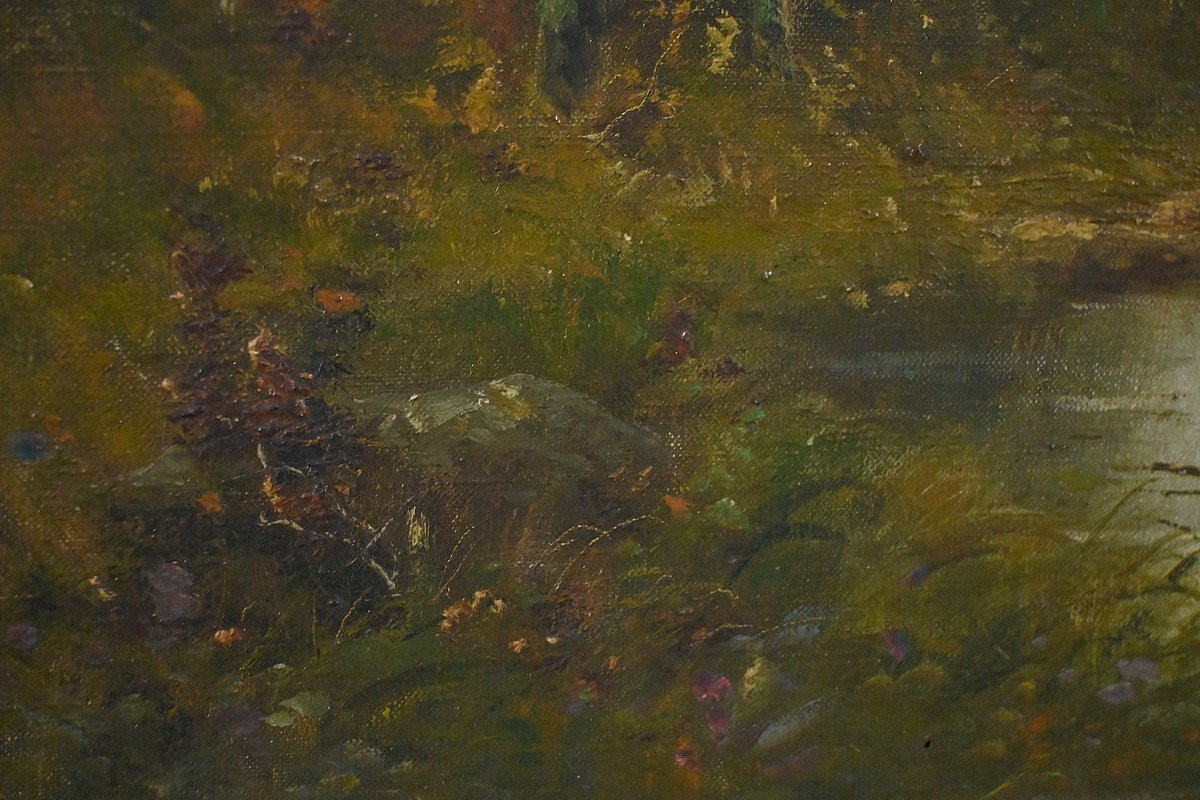 Tableau « Mare sous les Bois » signé A. Salvignac – Début XXe-photo-4