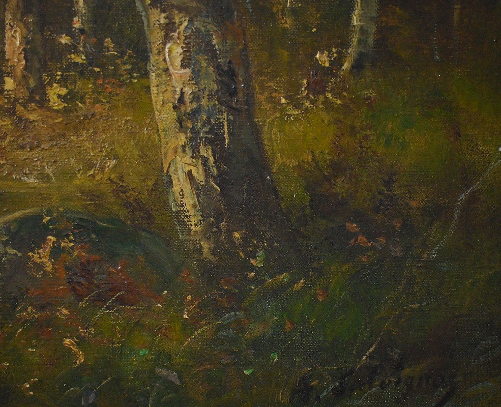 Tableau « Mare sous les Bois » signé A. Salvignac – Début XXe-photo-5