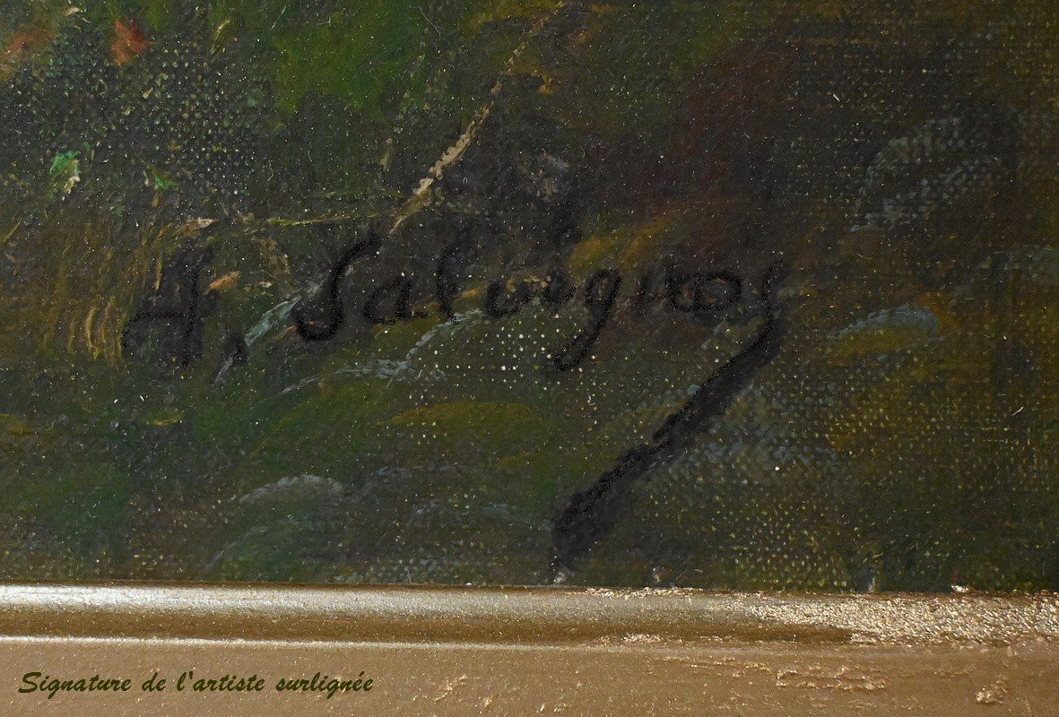 Tableau « Mare sous les Bois » signé A. Salvignac – Début XXe-photo-7