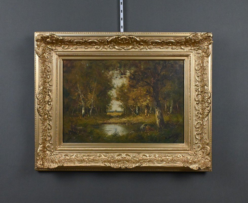 Tableau « Mare sous les Bois » signé A. Salvignac – Début XXe-photo-8