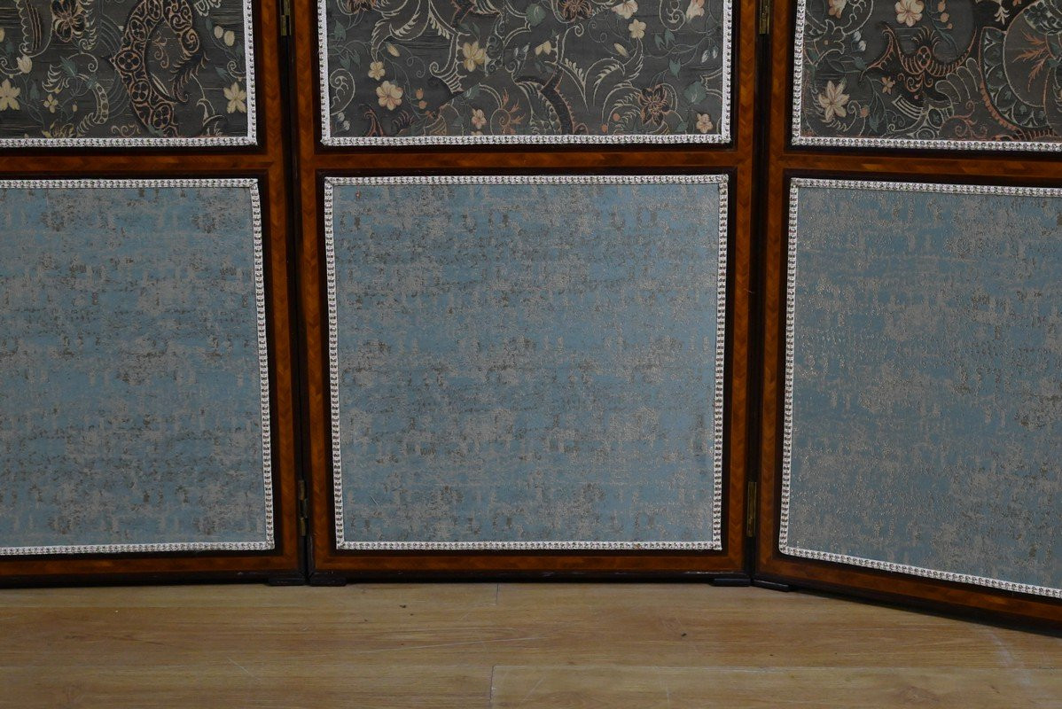 Paravent en Tissu, Acajou et Bois de Rose – 1900-photo-4