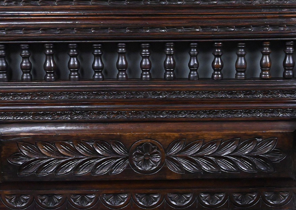 Oak Storage Bench, Neo-gothic Style – Early 20th Century-photo-7