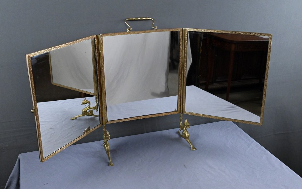 Rare Bronze Triptych Mirror – 1900-photo-4