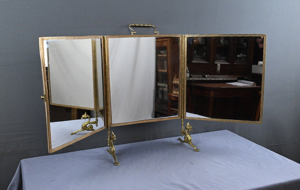 Rare Bronze Triptych Mirror – 1900-photo-6