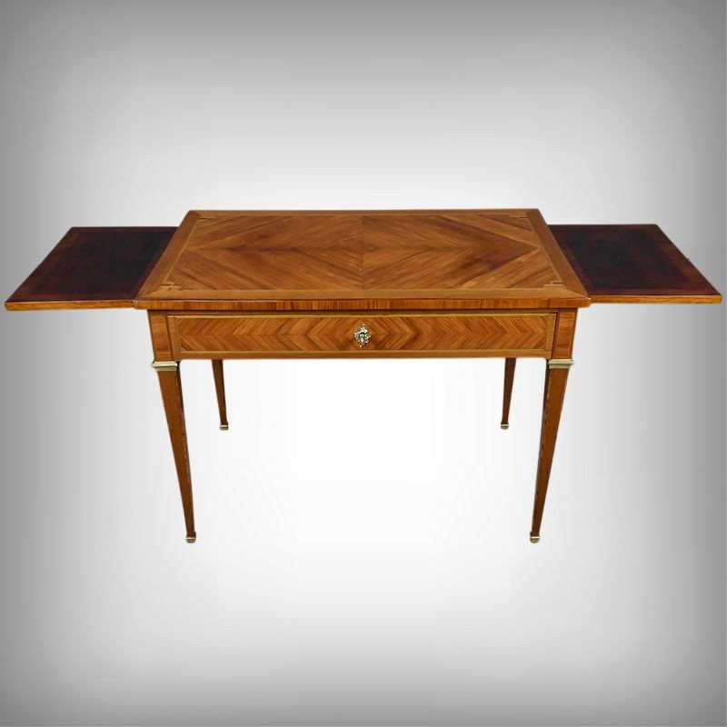Petite Table Bureau en Marqueterie de Bois de Rose & Palissandre, style Louis XVI – Début XXe-photo-2