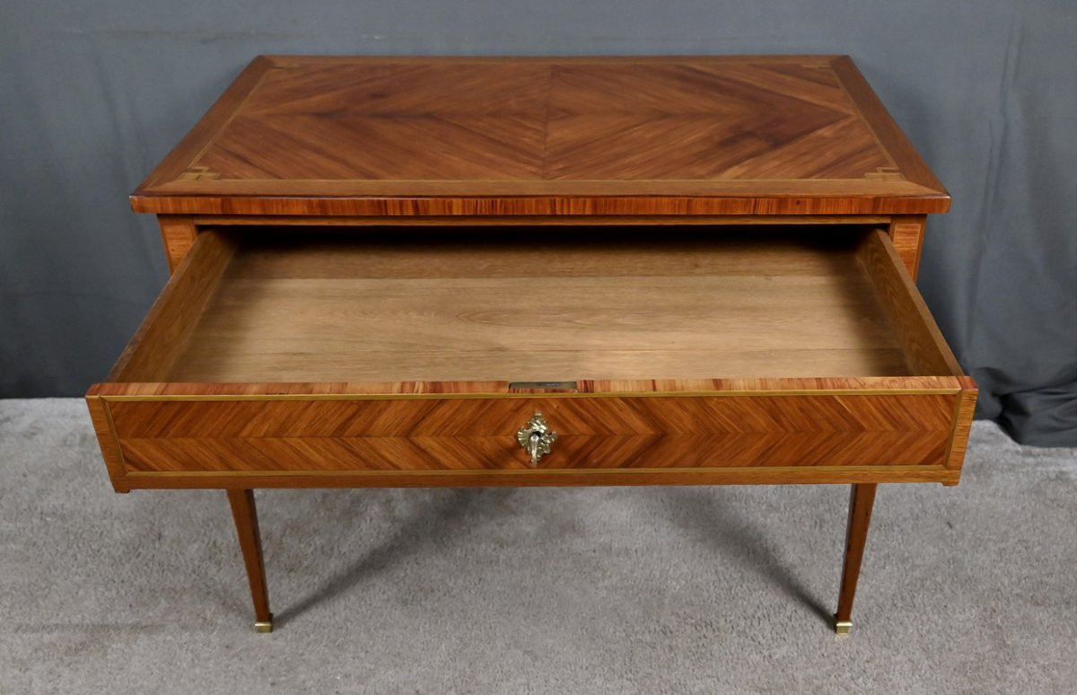 Petite Table Bureau en Marqueterie de Bois de Rose & Palissandre, style Louis XVI – Début XXe-photo-1