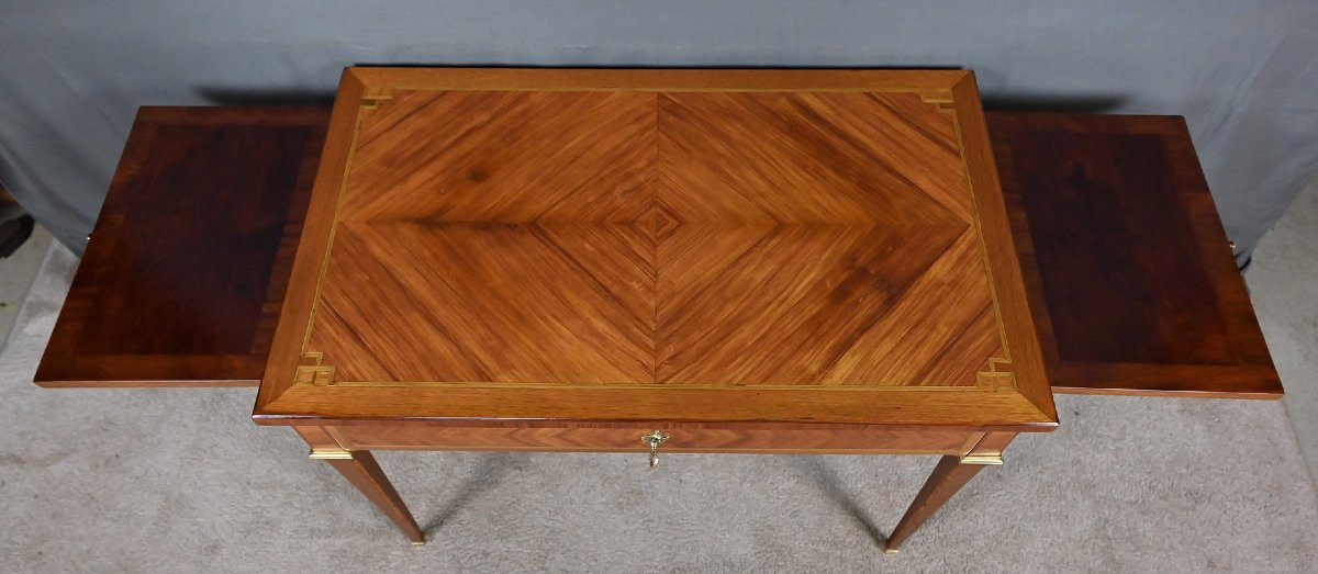 Petite Table Bureau en Marqueterie de Bois de Rose & Palissandre, style Louis XVI – Début XXe-photo-2