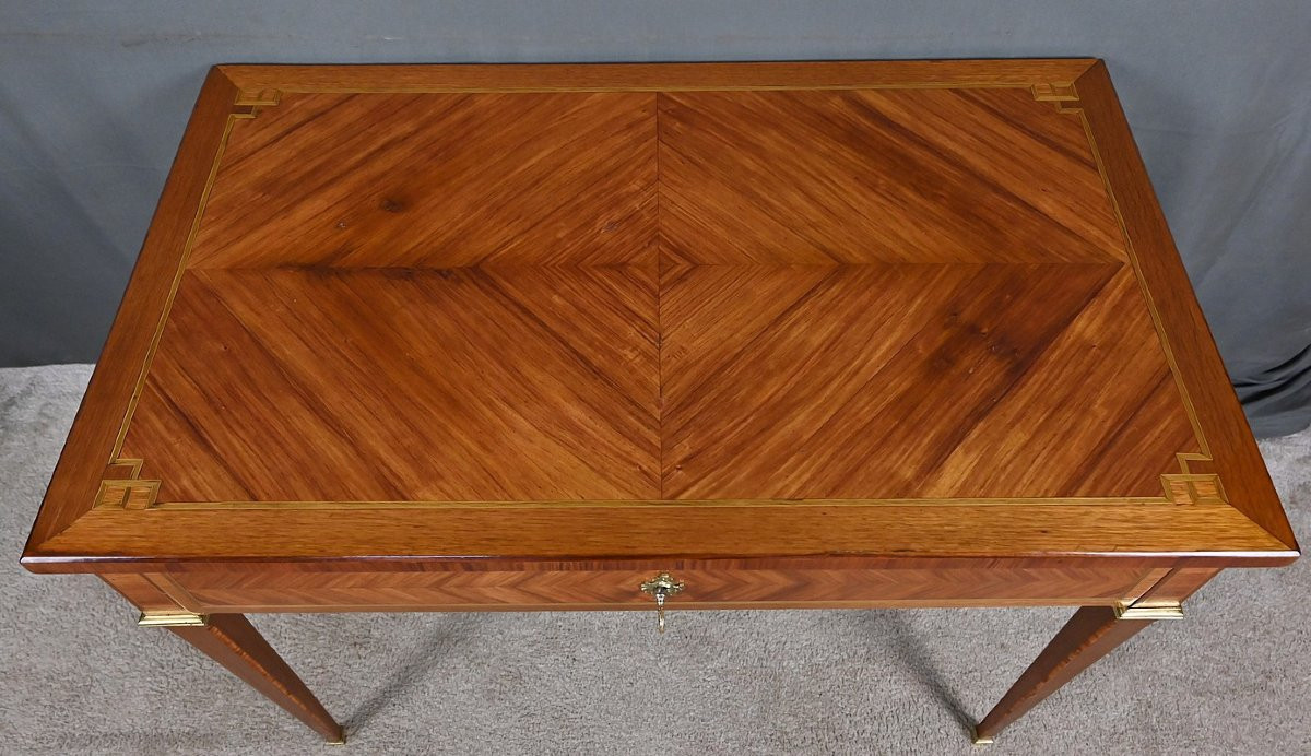 Petite Table Bureau en Marqueterie de Bois de Rose & Palissandre, style Louis XVI – Début XXe-photo-3