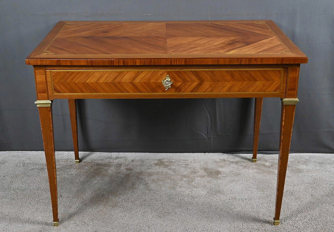 Petite Table Bureau en Marqueterie de Bois de Rose & Palissandre, style Louis XVI – Début XXe-photo-8
