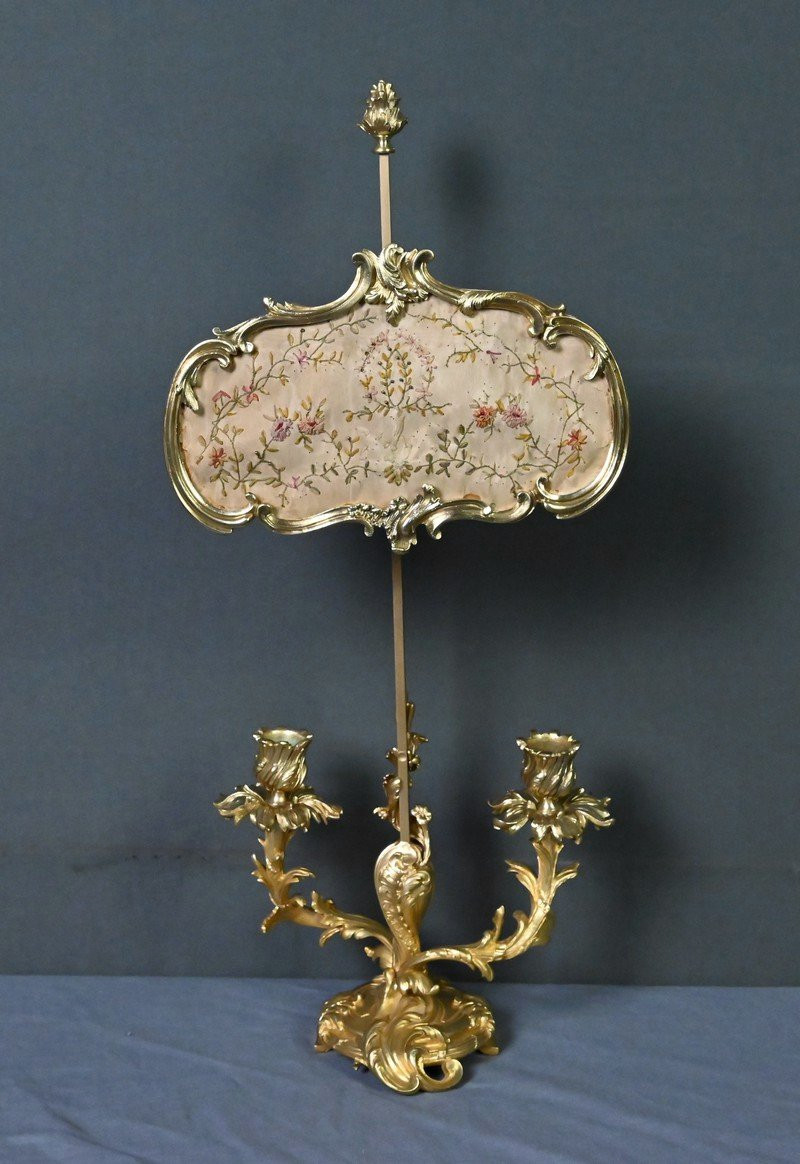 Chandelier à Écran en Bronze doré, style Louis XV – Milieu XIXe-photo-1