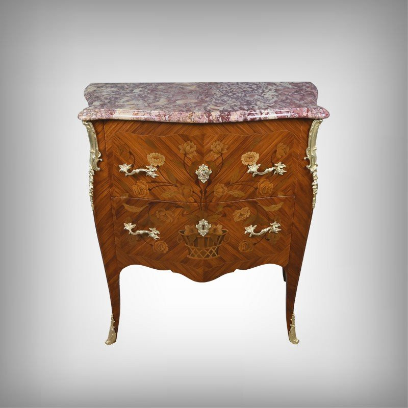 Small Marquetry Commode, Louis XV Style – Early 20th Century-photo-2