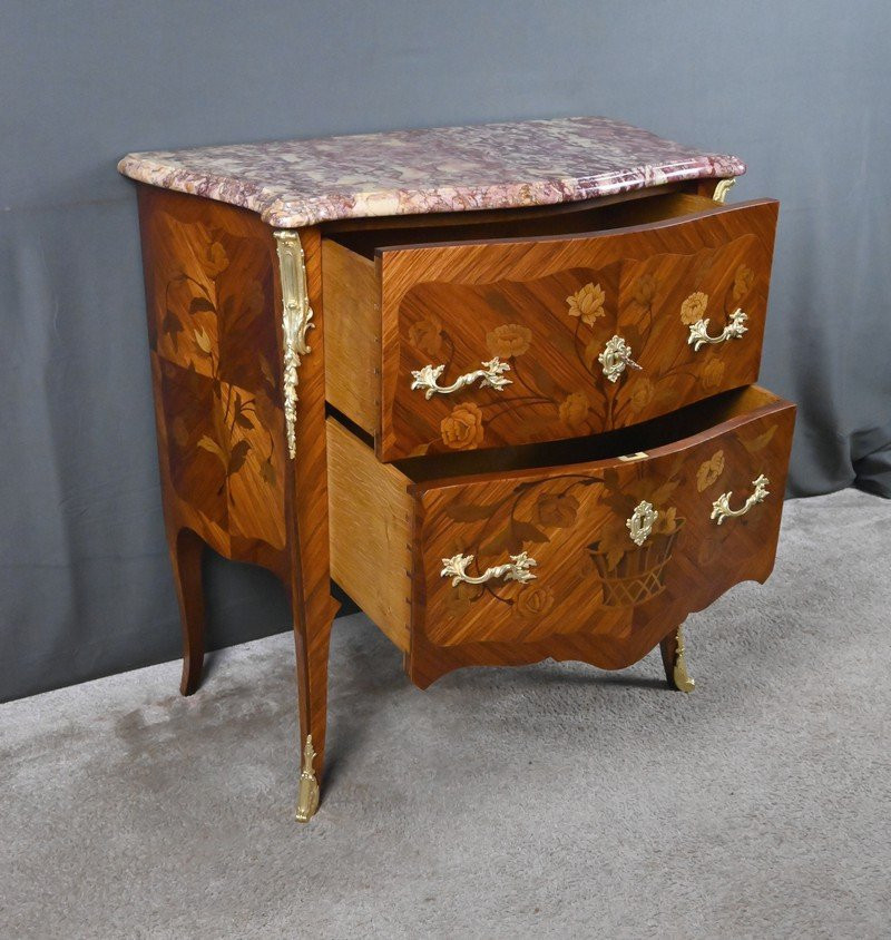 Small Marquetry Commode, Louis XV Style – Early 20th Century-photo-3