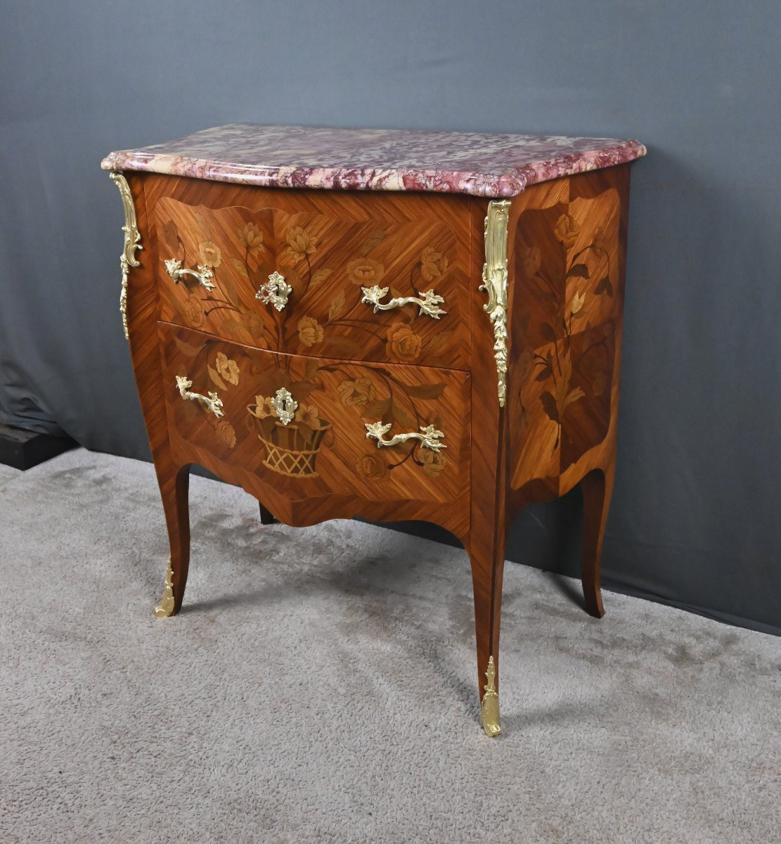 Small Marquetry Commode, Louis XV Style – Early 20th Century-photo-4