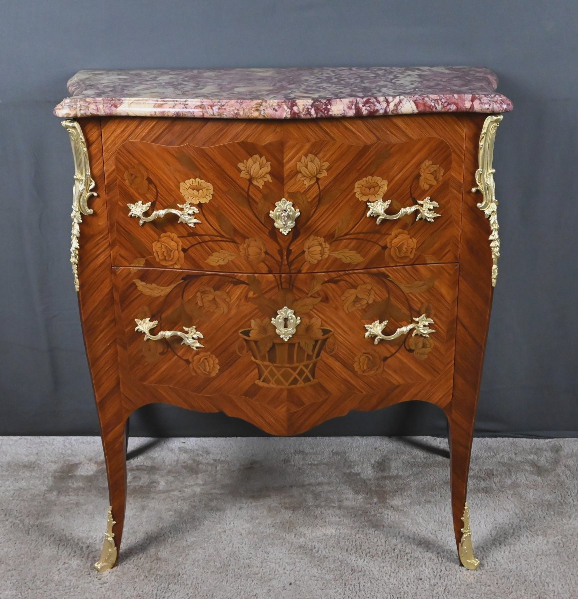 Small Marquetry Commode, Louis XV Style – Early 20th Century-photo-2