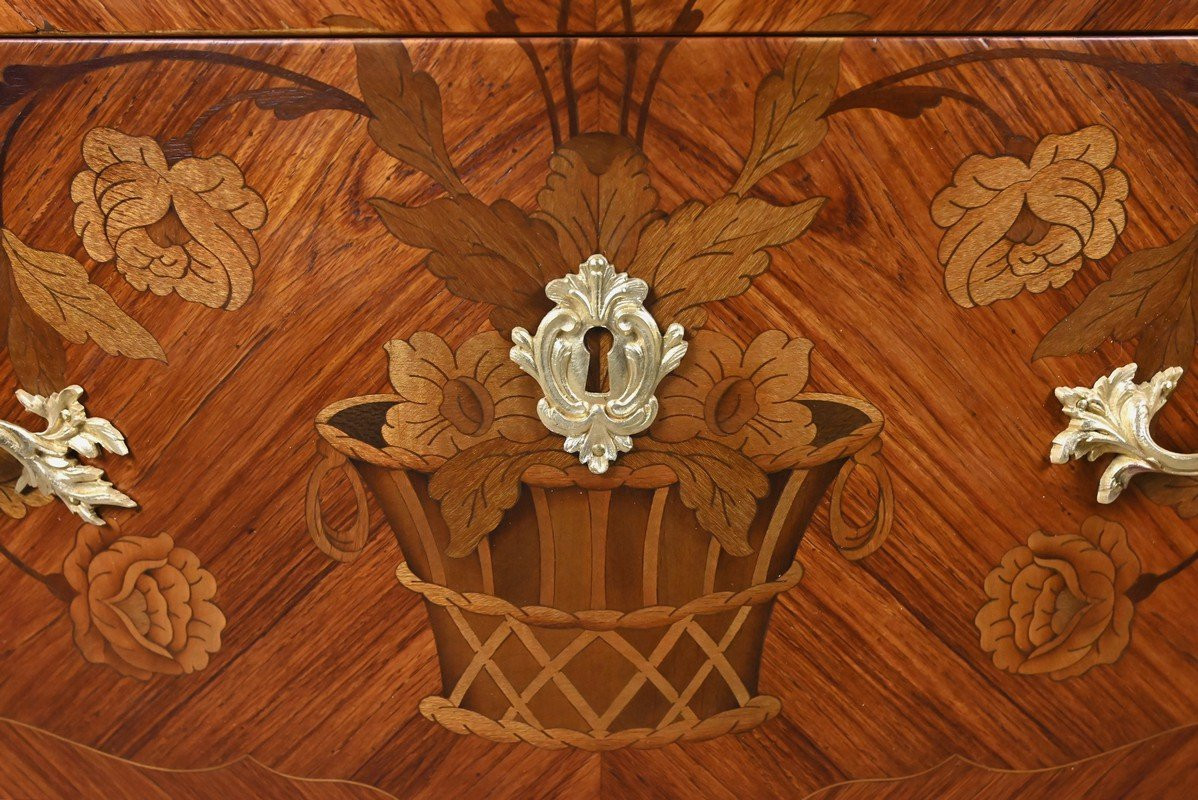 Small Marquetry Commode, Louis XV Style – Early 20th Century-photo-6