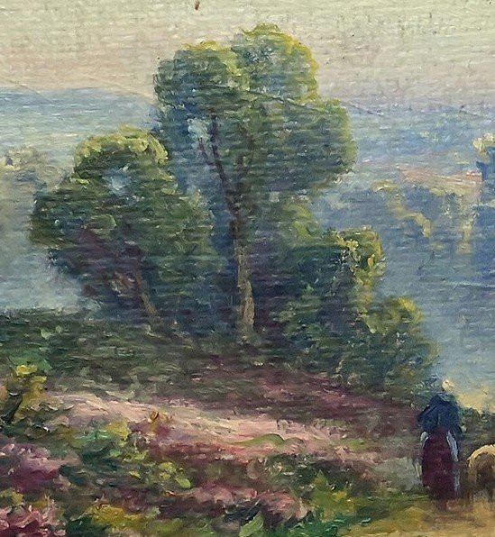 Painting "shepherdess And Her Flock", Oil On Panel Signed G. Corbier – Early 20th Century-photo-4