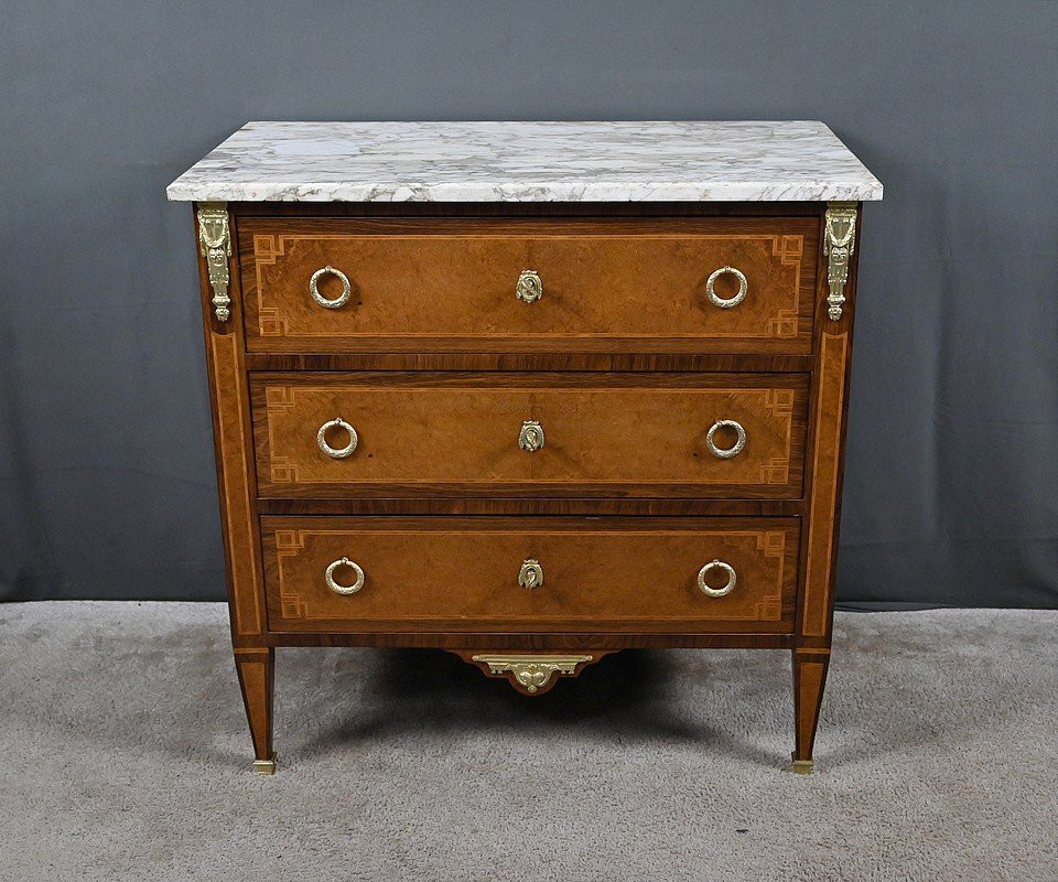 Petite Commode en Loupe d’Amboine & Palissandre, style Louis XVI – 1940-photo-3