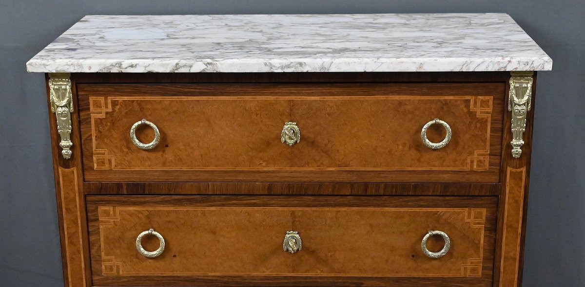 Petite Commode en Loupe d’Amboine & Palissandre, style Louis XVI – 1940-photo-4