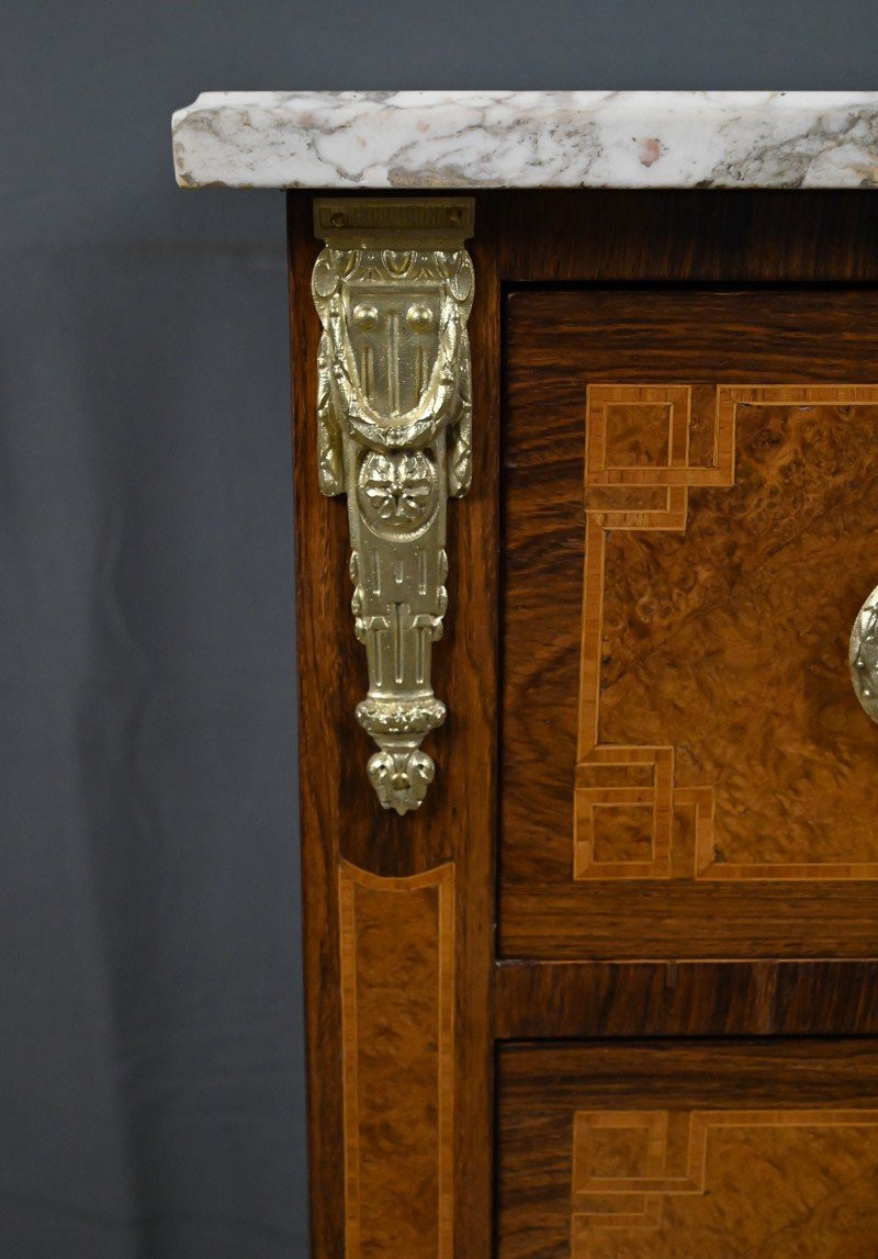 Petite Commode en Loupe d’Amboine & Palissandre, style Louis XVI – 1940-photo-5