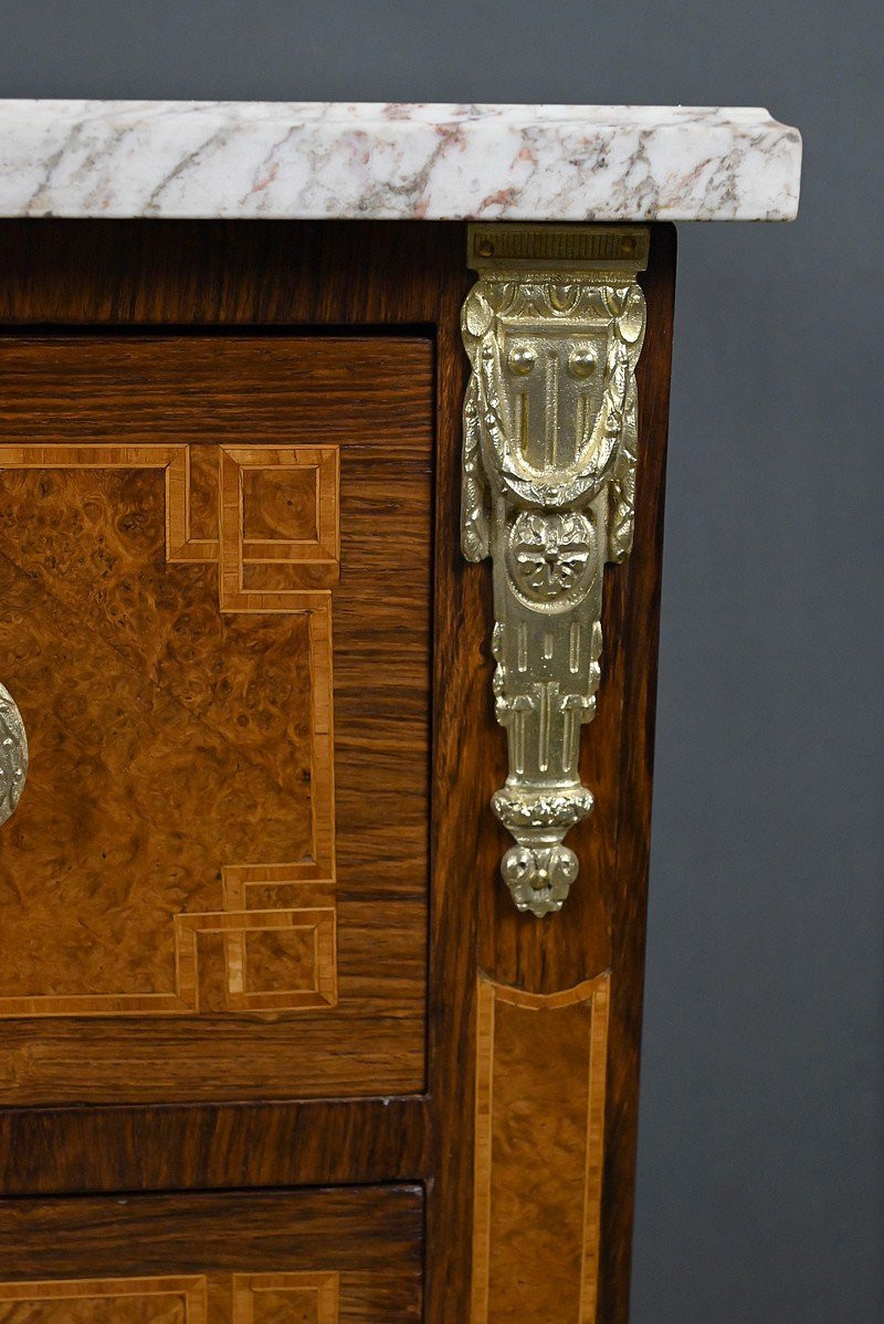 Petite Commode en Loupe d’Amboine & Palissandre, style Louis XVI – 1940-photo-6