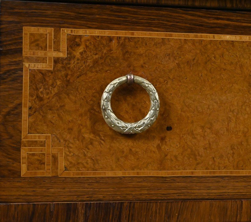 Petite Commode en Loupe d’Amboine & Palissandre, style Louis XVI – 1940-photo-7