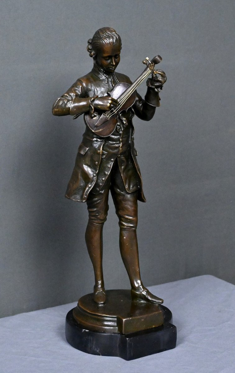 Bronze Sculpture "mozart Tuning His Violin" – 20th Century-photo-3