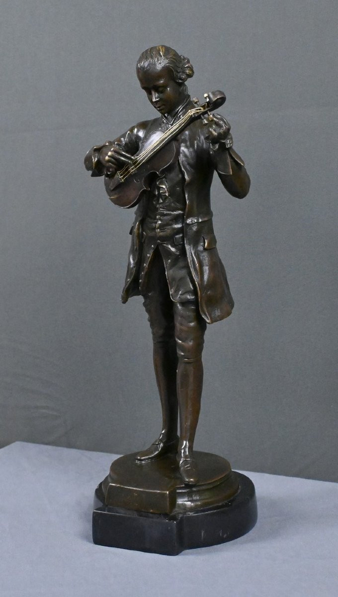 Bronze Sculpture "mozart Tuning His Violin" – 20th Century-photo-4
