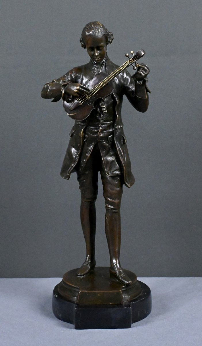 Bronze Sculpture "mozart Tuning His Violin" – 20th Century-photo-1