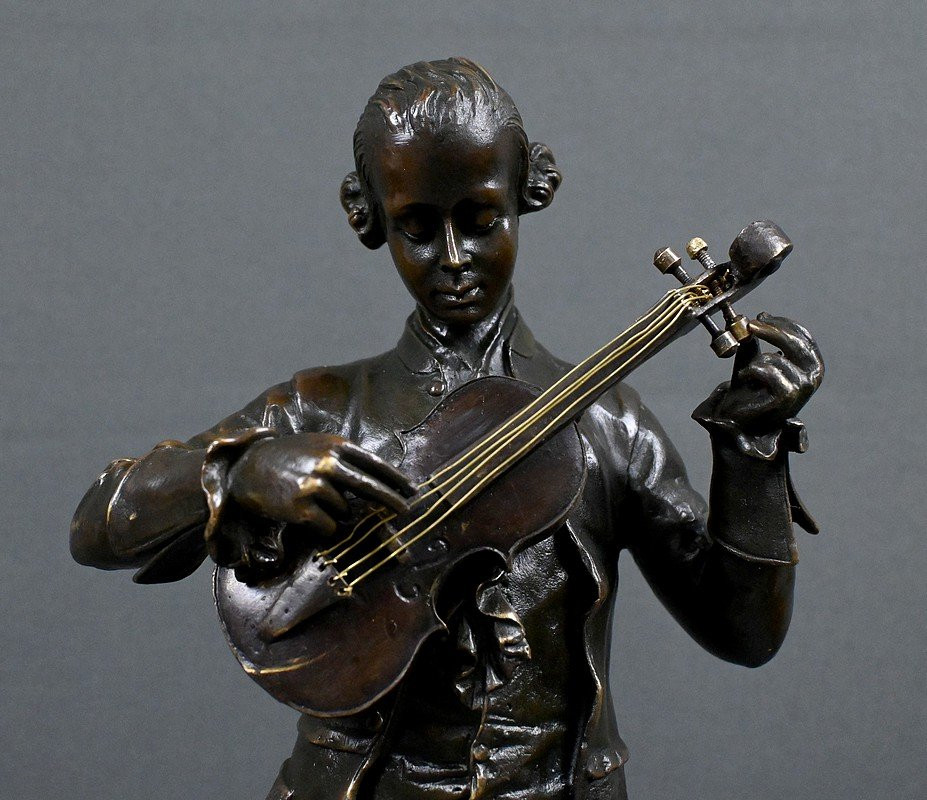 Bronze Sculpture "mozart Tuning His Violin" – 20th Century-photo-2